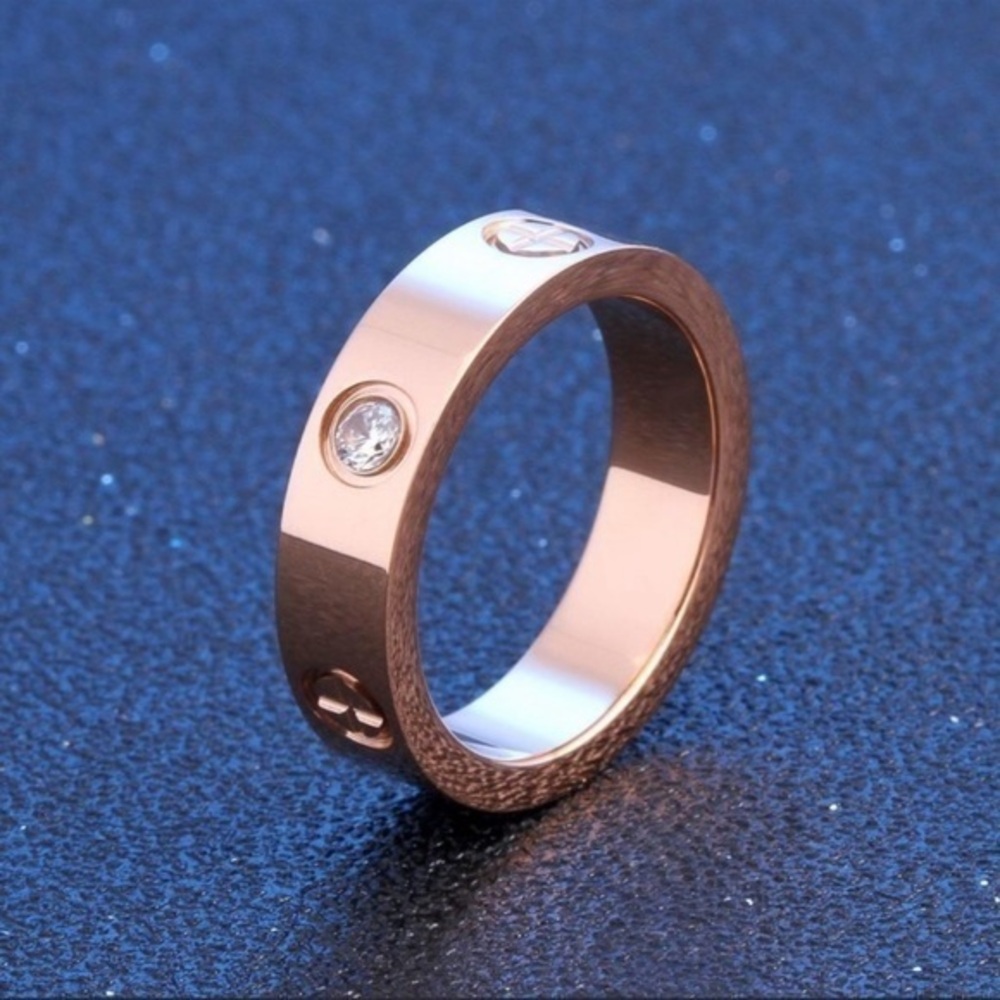 Generic Stainless Steel Screw Ring with Stone in Rose Gold